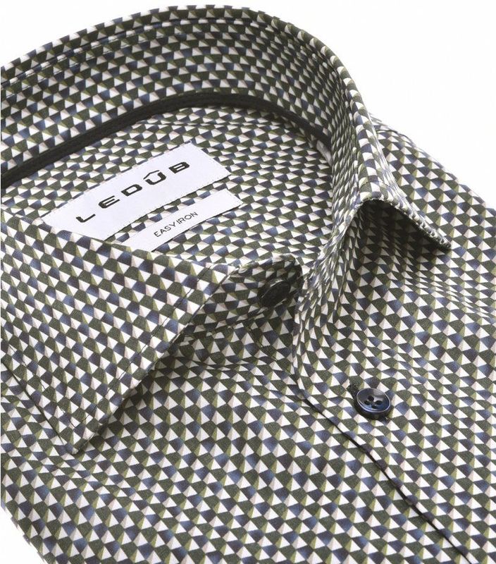 Ledub modern fit overhemd, mouwlengte 72 cm, popeline, blauw met groen en wit dessin