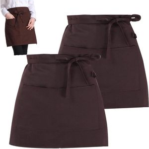Set van 2 zwarte katoenen tailleschorten van 40 x 60 cm met 2 handige zakken, ideaal voor koken en bakken met comfortabele pasvorm