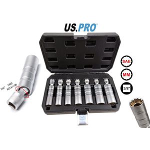 Magnetische Bougie doppenset met 7 dunwandige bougie doppen met kniegewricht (Bevat Engelse en Metrische maten 9/16"" - 3/4"" en 13/16"" - 14 mm - 16 mm -18 mm en 21 mm)