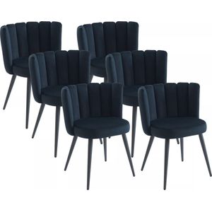 PASCAL MORABITO Set van 6 stoelen van velours en metaal - Zwart - PRANILLA van Pascal MORABITO L 59 cm x H 78.5 cm x D 55 cm