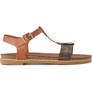 PS Poelman - Lizzy - Sandalen - Cognac Bruin met Metallic Brons Snake Print