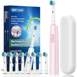 Roterende elektrische tandenborstel, snel opladende tandenborstel, mondverzorging, nieuw product - roze, 8 koppen