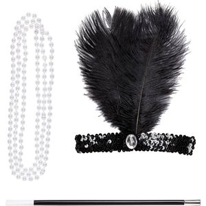 Widmann - Jaren 20 Danseressen Kostuum - Black & Pearl Flapper Set - Zwart - Carnavalskleding - Verkleedkleding