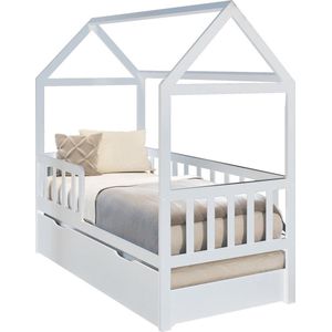 Viking Choice Bedhuis Peuterbed 160x80 cm - Wit Houten Kinderbed met Bedlade & Logeerbed