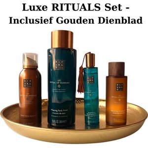 Rituals - Geschenkset - Hammam - Bath Foam 500 ml + Massage Oil 100 ml + Body Lotion Mousse 150 ml + Hair&Body Mist 50 ml + Gouden Dienblad - Cadeau Set - Rituals Producten