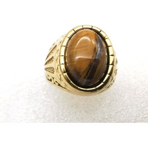 RVS goudkleurig ovale edelsteen ring met Tijgeroog edelsteen maat 20. Geweldig cadeau te geven of zelf dragen.