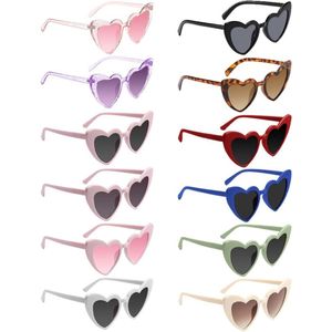 Vintage hartvormige zonnebril - Set van 12 stuks - Feestelijke hartvormige bril voor de jaren 70 - Hippe hippiebril voor vakantie, bruiloft, carnaval en fotoshoot .