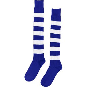 KIMU Gebreide Lange Sokken Blauw Wit Gestreept - 39-46 - Gebreid Carnaval Limburg Dikke Strepen Sinterklaas Kado