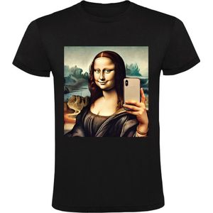 Mona Lisa Maakt Selfie Heren T-shirt - foto - schilderij - museum - schilderen - telefoon - beroemd