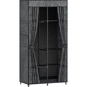 Kledingkast stoffen kast 5 planken verschillende opbouwmogelijkheden 86 x 45 x 168 cm voor slaapkamer kleedkamer zwart Kledingkast