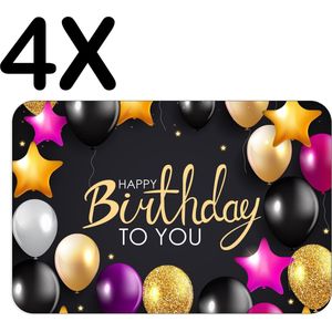 BWK Flexibele Placemat - Verjaardag - Balonnen - Happy Birthday - Set van 4 Placemats - 45x30 cm - PVC Doek - Afneembaar
