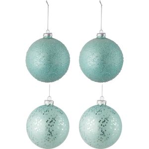 J-Line Doos Van 4 Kerstbal 2+2 Glas Mint Groen Large