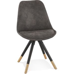 Alterego Design stoel 'MAGGY' van grijze microvezel en zwarte houten poten