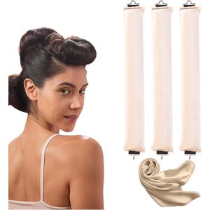 3 Pcs Long Hair Curlers Without Heat - Hair Band Soft DIY Silk Hair Curlers - Durable Soft Curlers for Sleeping (Beige)