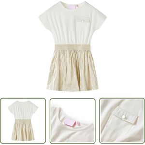 vidaXL Jurk Meisje - Kinderjurk - Kinderjurk met korte mouwen 116 ecru - Meisjesjurk - Zomerjurk - Kindermode