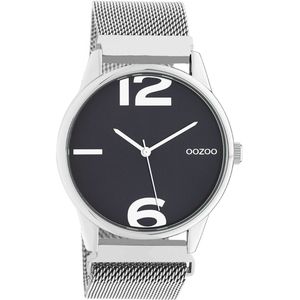 OOZOO Timepieces - Zilverkleurige horloge met zilverkleurige metalen mesh armband - C10866