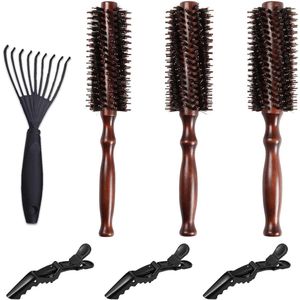 Kleine Ronde Haarborstel - Varkenshaar Borstel voor Stylen en Krullen - Ergonomisch Houten Handvat