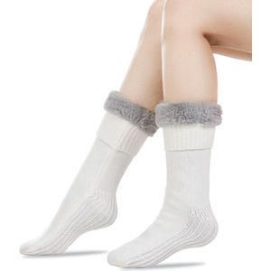 Vloer sokken - Warme Wintersokken - Sokken voor Binnen - Pantoffels voor bij de open haard - Warme Antislip Huissokken Volwassenen - Antislip Slippersokken voor- Dikke Pluche Sokken - Tapijtsokken - Thuis Sokken-Wit- vrouw 35-40