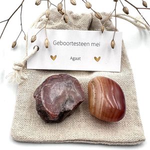 Geboortesteen mei - Agaat combi zakje - edelstenen - verjaardag cadeautjes - giftset voor hem/haar - gefeliciteerd - geluksbrenger - vriendschap - knuffelsteen