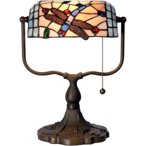 Tiffany Tafellamp 27*20*36 cm E27/max 1*60W Blauw, Bruin Metaal, Glas vlinder Tiffany Bureaulamp Tiffany Lampen