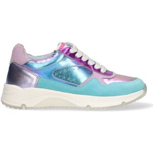 Braqeez 425266-926 Meisjes Lage Sneakers - Blauw/Paars - Leer - Veters