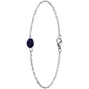 Lucardi Dames Stalen armband met lapiz lazuli - Armband - Staal - Zilverkleurig - 20 cm