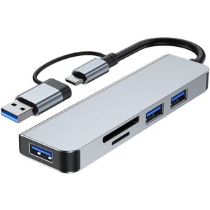 Gloovon® - 5-in-1 USB C Hub - USB Splitter - 1 x MicroSD en SD-Kaartsleuf - 3 x USB 3.0 - Geschikt voor Macbook Pro / Air / Windows / Universeel - Blauw Titanium