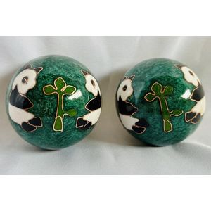 Meridiaankogels met Panda motief 3.5cm cloisonne (een techniek van emailleren) groen
