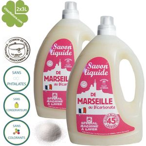 Marseillezeep | vloeibaar wasmiddel met natriumbicarbonaat 2x3L | met een subtiele witte bloemen geur | Le Serail