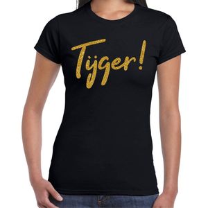 Bellatio Decorations Verkleed T-shirt dames - Tijger! - zwart - glitter goud - themafeest fout/goud/stout XS