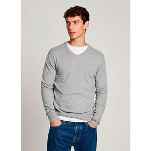 Pepe Jeans - PM702468 - Gebreide Trui - Grijs - Katoen, V-hals, Lange Mouwen, Normale Pasvorm