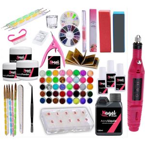 Nagelstad® Acrylnagels Set - Nepnagels - Acryl Nagels Kit Starterspakket - Elektrische Nagelvijl - Basispakket - Nail Art Pakket - 42 kleuren Acryl Poeders/Glitters - 500 Franse Tips - Acrylic Liquid - 73 delig