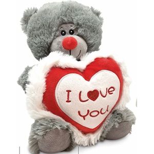 Jono Toys Pluche Knuffelbeer/Teddybeer met I Love You Hartje - Grijs - 30 cm