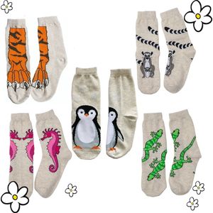 Nature Planet Beestenboel Kindersokken, set van 5, mooie kwaliteit (100% Oeko-tex gecertificeerd), maat 35-38