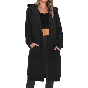 Dames Lange Fleece Hoodie met Rits - Casual Oversized Capuchontrui