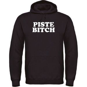 Wintersport hoodie zwart XL - Piste Bitch - soBAD. | Foute apres ski outfit | kleding | verkleedkleren | wintersporttruien | wintersport dames en heren