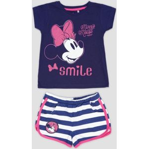 Disney Minnie Mouse - Zomerset - blauw/roze - glitter - 100% French Terry katoen - maat 98
