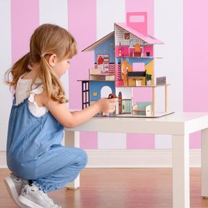 Teamson Kids Houten Poppenhuis Voor 3.5"" Poppen - Omvat 12 Accessoires - Kinderspeelgoed - Veelkleurig