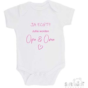 100% katoenen Romper ""JA ECHT!! Jullie worden Opa & Oma"" Unisex Katoen Wit/roze Maat 56/62