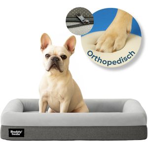 Buddy Beds Orthopedische Hondenmand 74cm – Luxe Hondenbed & Kussen – Waterdicht, Wasbaar & Anti-slip – Afneembare Hoes met Rits – Grijs – Small 74x58x20 cm