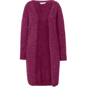 Janet & Joyce - Dames - Lang vest open model grof breisel - Fuchsia roze - Maat 42+