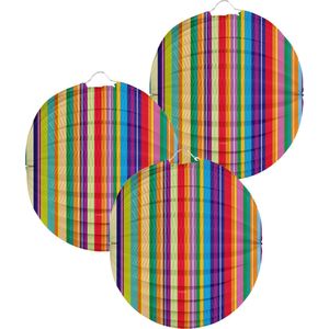 Folat Lampion strepen - 3x - 22 cm - multi kleuren - papier - Sint maarten/kinderfeestje lampionnen