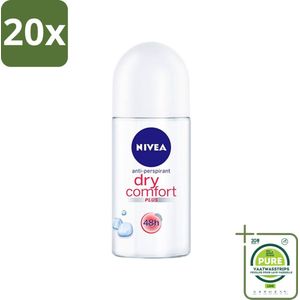 20 x Nivea - Deo Roll-On - Dry Comfort Plus - 48 Uur Lang Werkend - 50 ml - Grootverpakking - NIVEA Deodorant - Anti-transpirant - 48 Uur Bescherming - Droog Gevoel - Roll-on