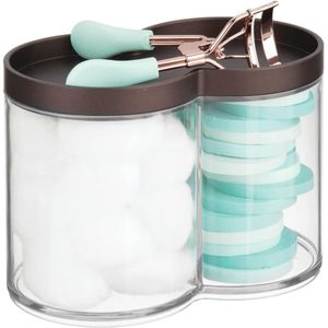 Bewaardozen van kunststof, geschikt als wattenschijf- en wattenstaafjesdispenser, stapelbaar en met praktisch deksel, enkel, Transparant/bronskleuren