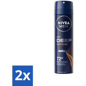 2 x NIVEA MEN - Deodorant Spray - Deep Espresso - 150 ml - Anti-transpirant Spray - Zweetbehandeling - Huidbescherming - Espresso Geur - Mannelijke Geur