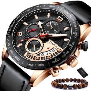 CRRJU - Horloge Heren - Cadeau voor Man - Incl. Armband - 47 mm - Zwart Rosé