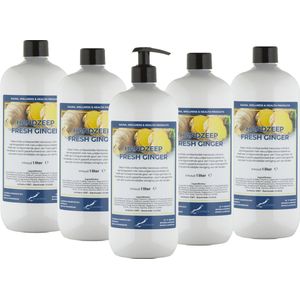 Handzeep Fresh Ginger 1 liter - met gratis pompje - set van 5 stuks - Voordeelverpakking
