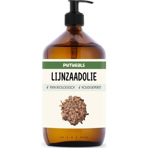 Puturals Lijnzaadolie 100% Biologisch - 1000ml - Puur en Koudgeperst - Lijnzaadolie voor Huid, Haar, Hout en Dieren