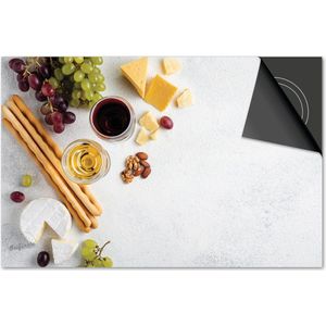 Inductie beschermer 60x52 - afdekplaat inductie mat - Dietrix Kookplaat beschermer - DELUXE - Wijn - Borrelplankje met Wijn op Marmer wit