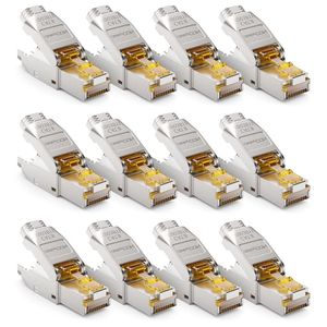 12x CAT 8 RJ45 Netwerkstekker Gereedschapsloos Afgeschermd 40 Gbit/s - Raw Cable Starre Installatiekabel Connector - Ethernet LAN DSL Patchkabel